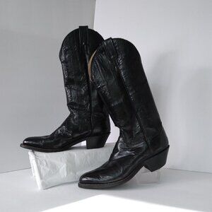 Justin Women's Vintage 1970's  Black Eel Skin Cowboy Boots Made In U.S.A. Sz 7.5